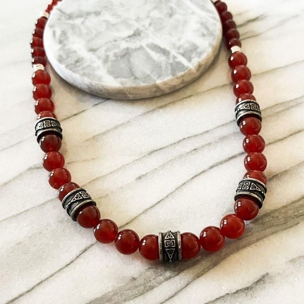 Vintage Carnelian Beaded Necklace | Irish Mothers‎ Knot Necklace | Celtic K - Picture 8 of 9